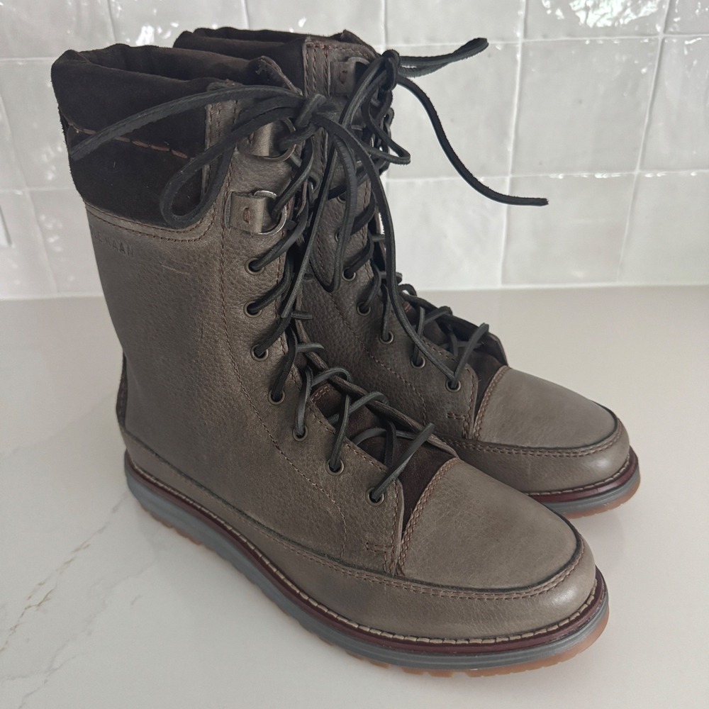 Cole Haan Lockridge‎ Boots Women 7.5 Brown Waterproof Leather Combat Hiker NEW